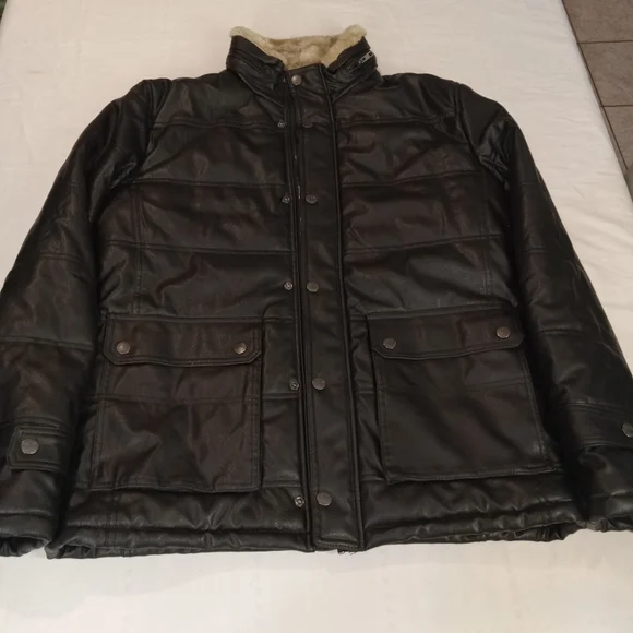 Emporio & co Men's Black Faux Leather Jacket with Cream Collar Size XL NWT - Picture 6 of 15